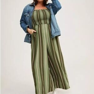 Torrid Olive Striped Jumpsuit